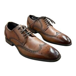 Jousen Mens Size 10 Brown Leather Lace Up Wingtip Formal Business Oxford Shoes